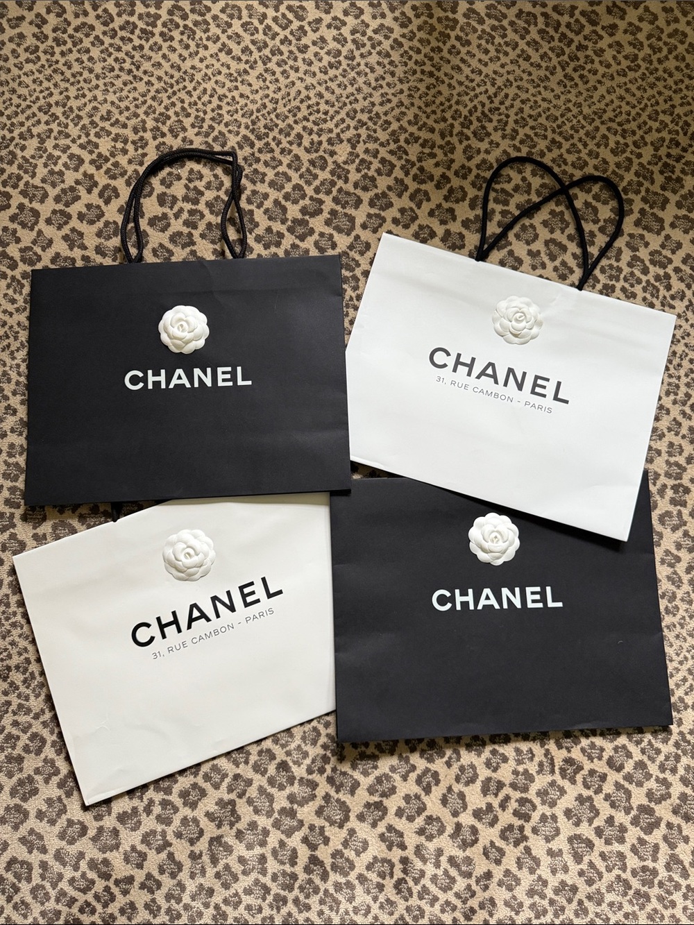CHANEL Black and White Branded Shopping Bags Set